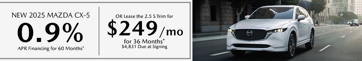 0.9% APR or $249/mo lease on 2025 Mazda CX-5 – Spartanburg, SC